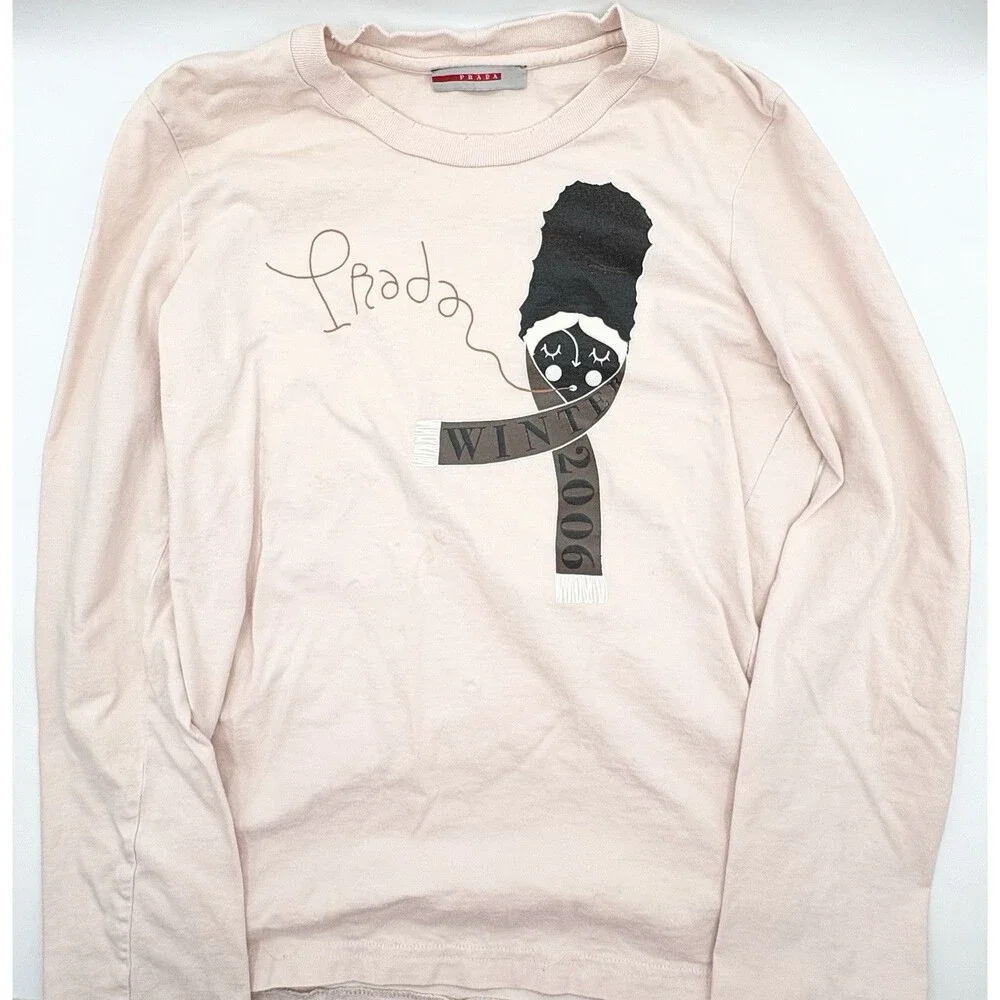Prada Winter 2006 Light Pink Long Sleeve Graphic Tee 